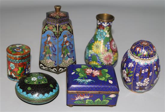 Six pieces of cloisonne